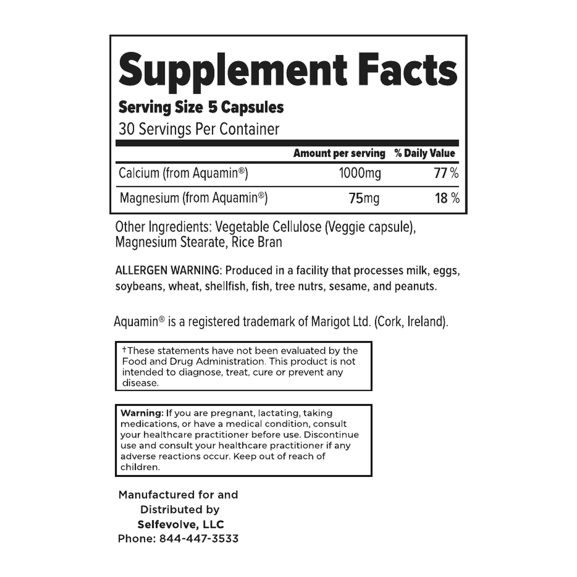 SelfEvolve Aquamin Plant Calcium Supplement Facts