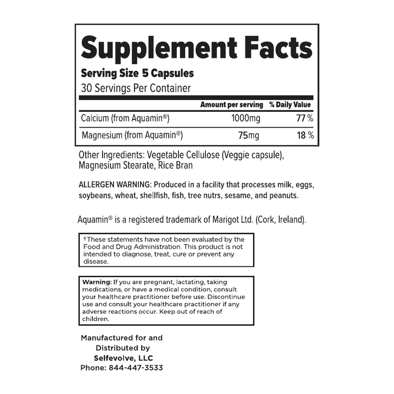 SelfEvolve Aquamin Plant Calcium Supplement Facts