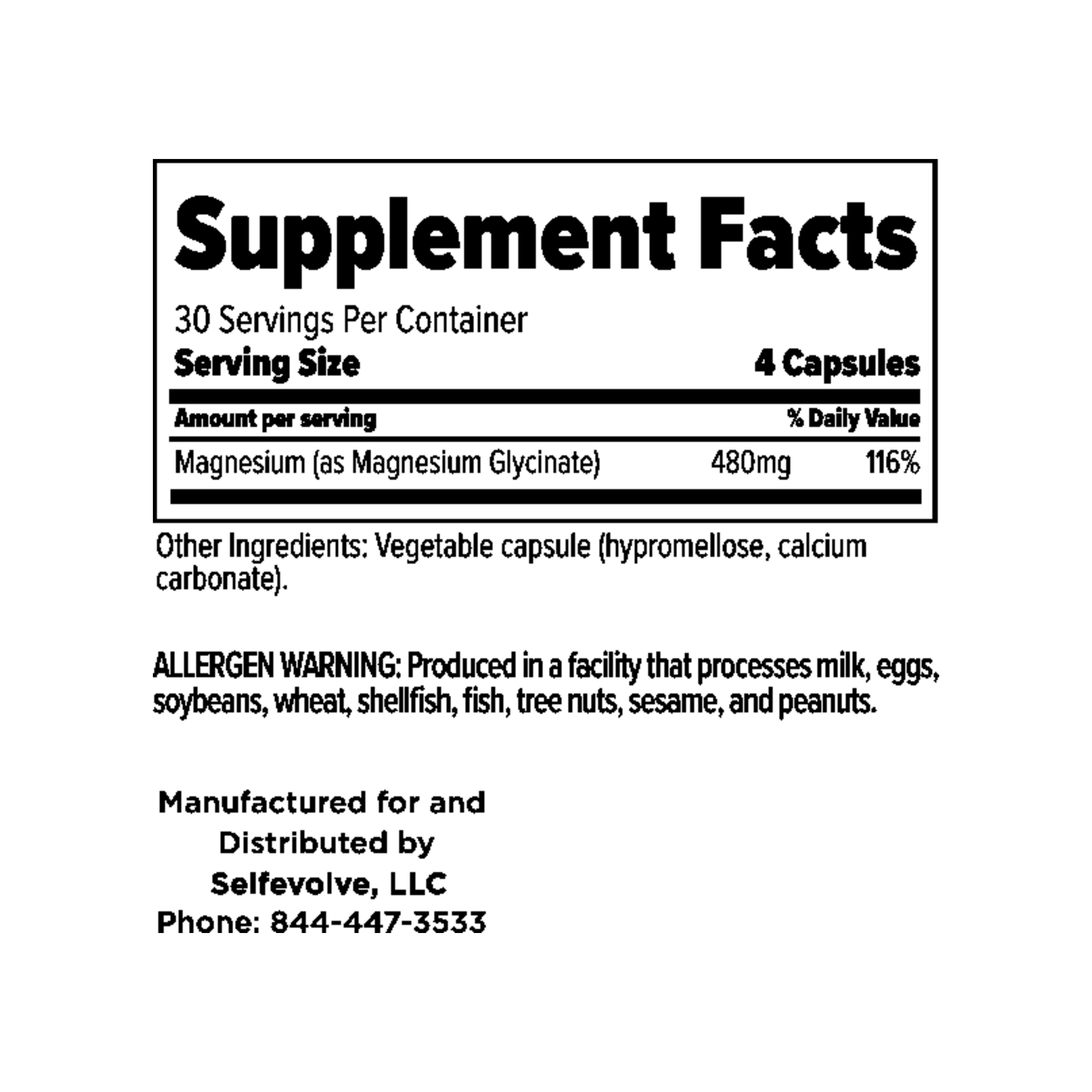 SelfEvolve Magnesium Glycinate Supplement Facts