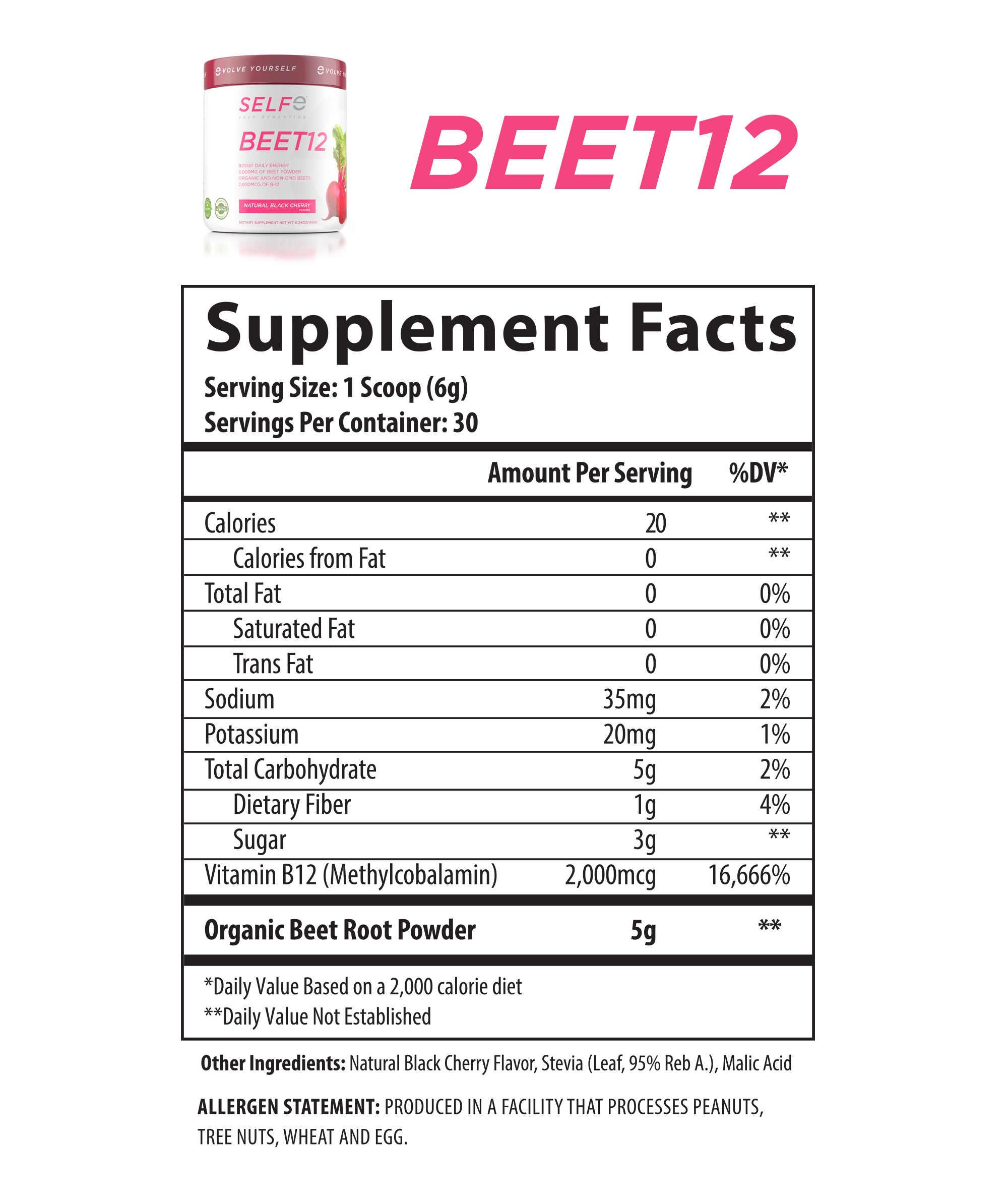 BEET12 - Organic Beet Powder + B-12 - 30srv. 1-Month Supply